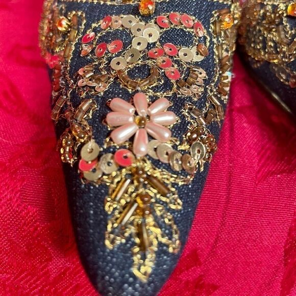 DENIM ANNE MICHELLE BEADED STACKED HEEL SIZE 6.5 - Picture 4 of 8